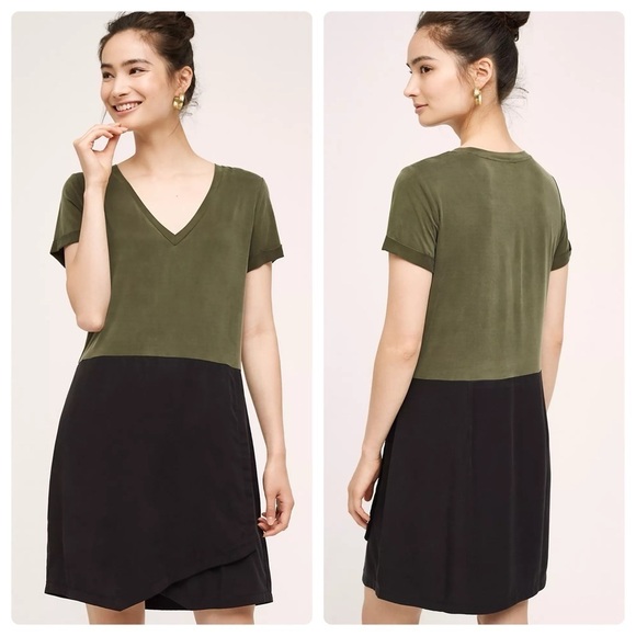 Anthropologie Dolan Left Coast Colorblock Horizon Dress in Green & Black Sz. XS - Picture 1 of 11
